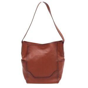 Frye Melissa Hobo Bag Cognac Brown Leather Shoulder Handbag Bucket Tote Large